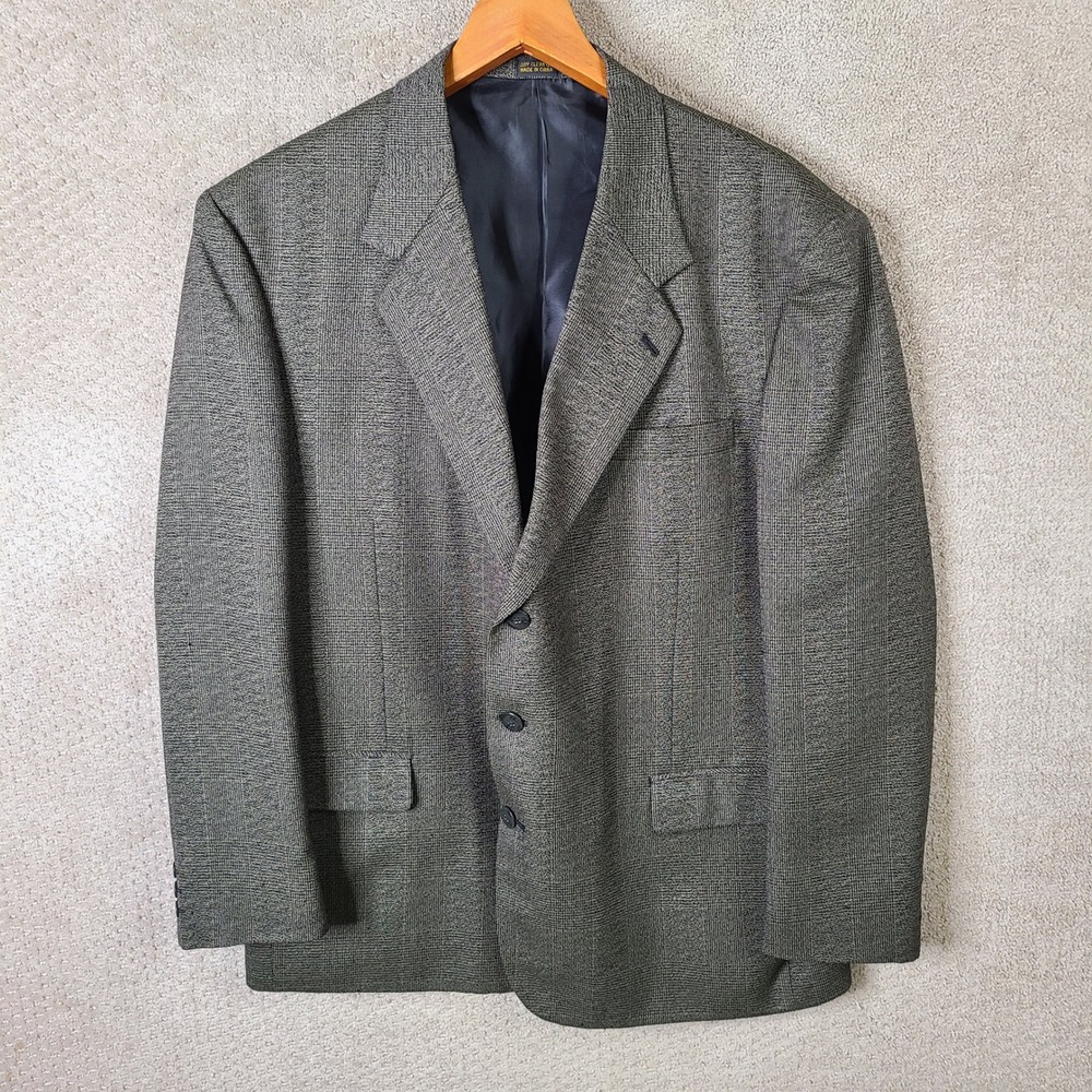 Vintage Paolo Jacket Mens 46R‎ Gray Plaid Wool Blazer 3 Button Suit Coat